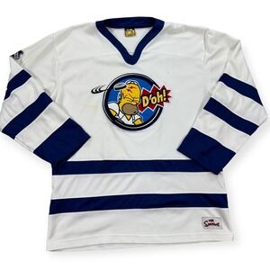 Vintage Homer Simpson Jersey Men's Medium White The Simpsons Hockey Cartoon 90s